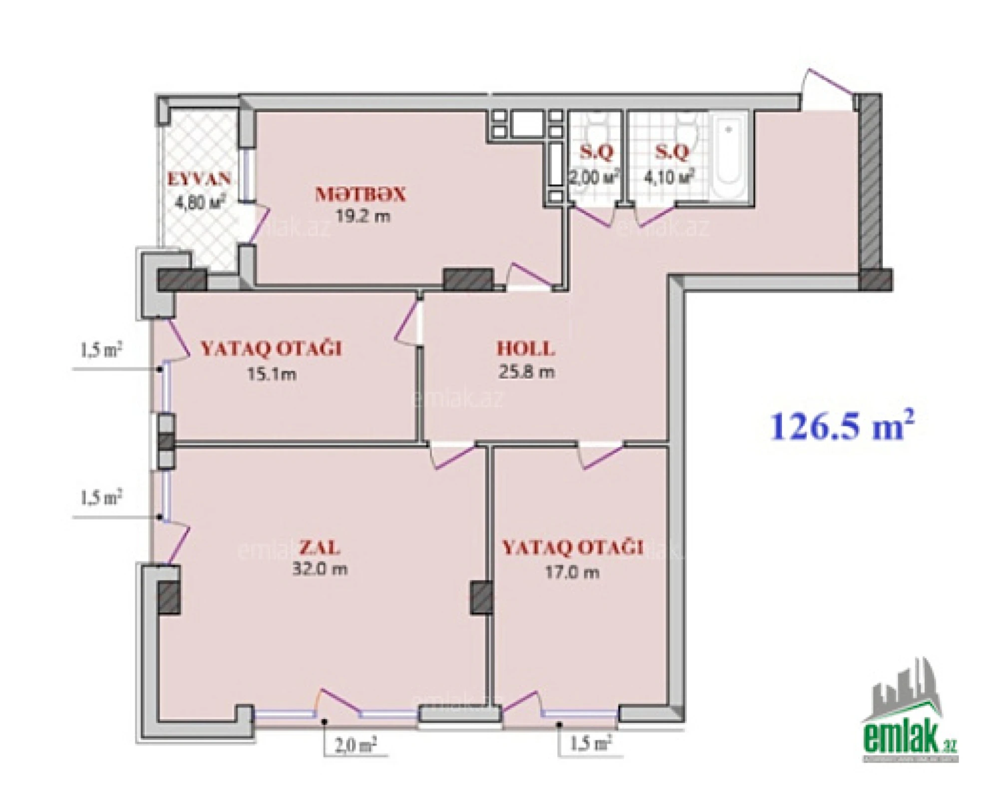 Satılır 3 otaqlı yeni tikili 126.5 m²
