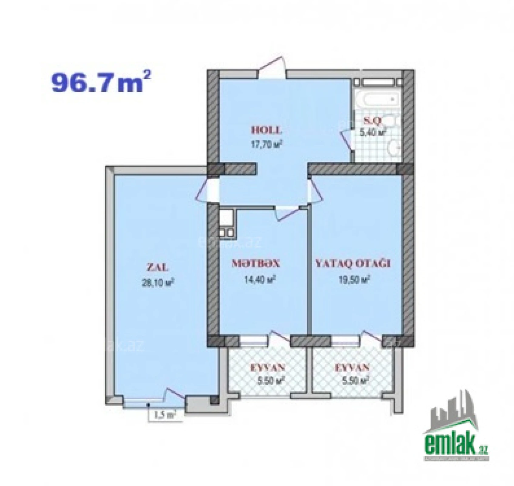 Satılır 3 otaqlı yeni tikili 96.7 m²