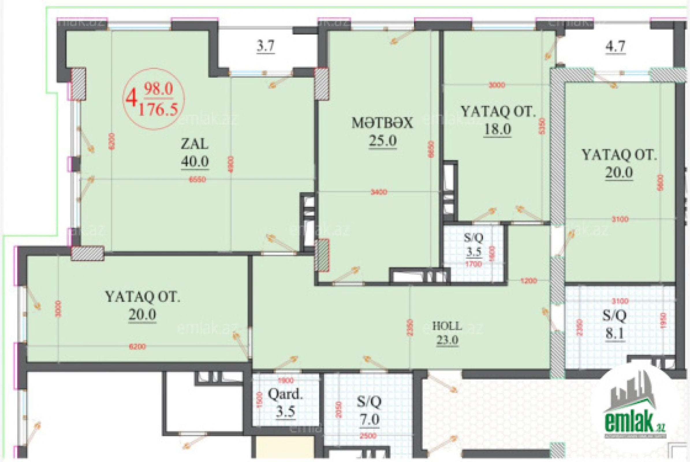 Satılır 4 otaqlı yeni tikili 176.5 m²