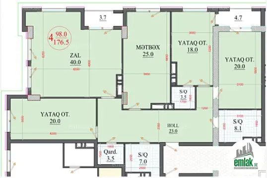 Satılır 4 otaqlı yeni tikili 176.5 m²