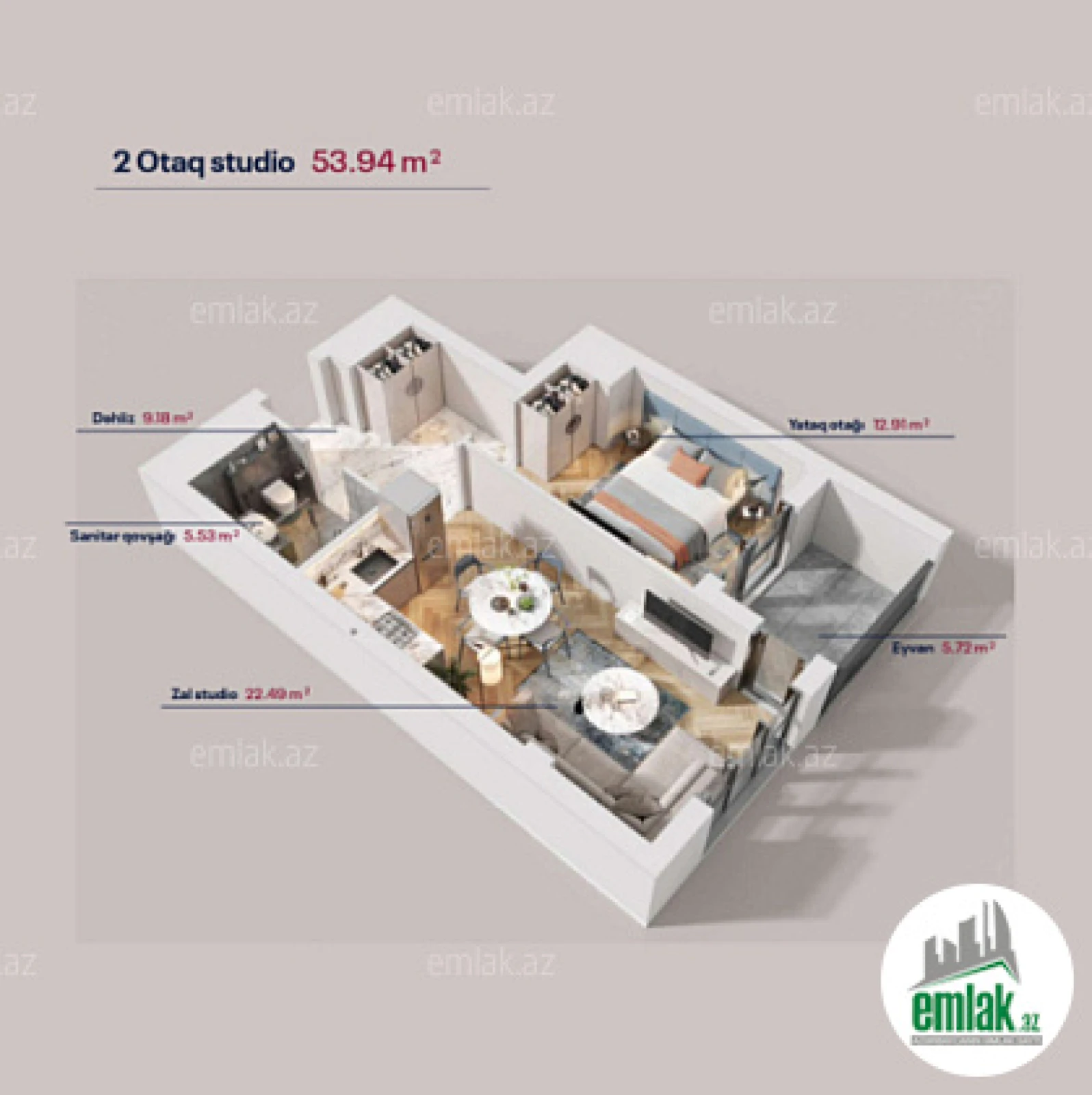 Satılır 2 otaqlı yeni tikili 53.94 m²