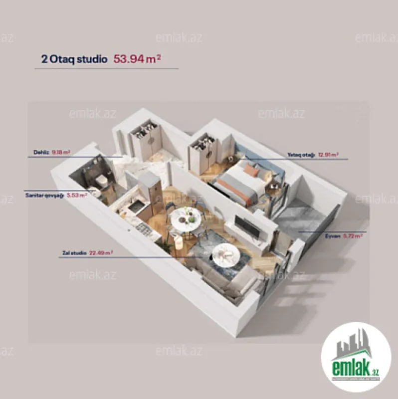 Satılır 2 otaqlı yeni tikili 53.94 m²