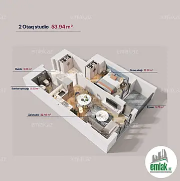 Satılır 2 otaqlı yeni tikili 53.94 m²