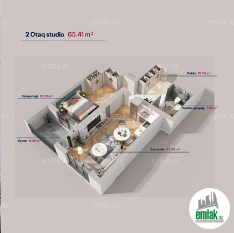 Satılır 2 otaqlı yeni tikili 65.41 m²