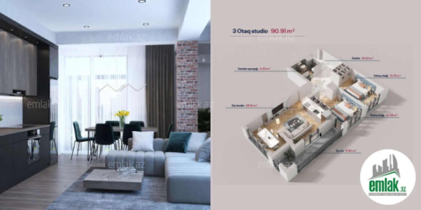 Satılır 3 otaqlı yeni tikili 90.91 m²