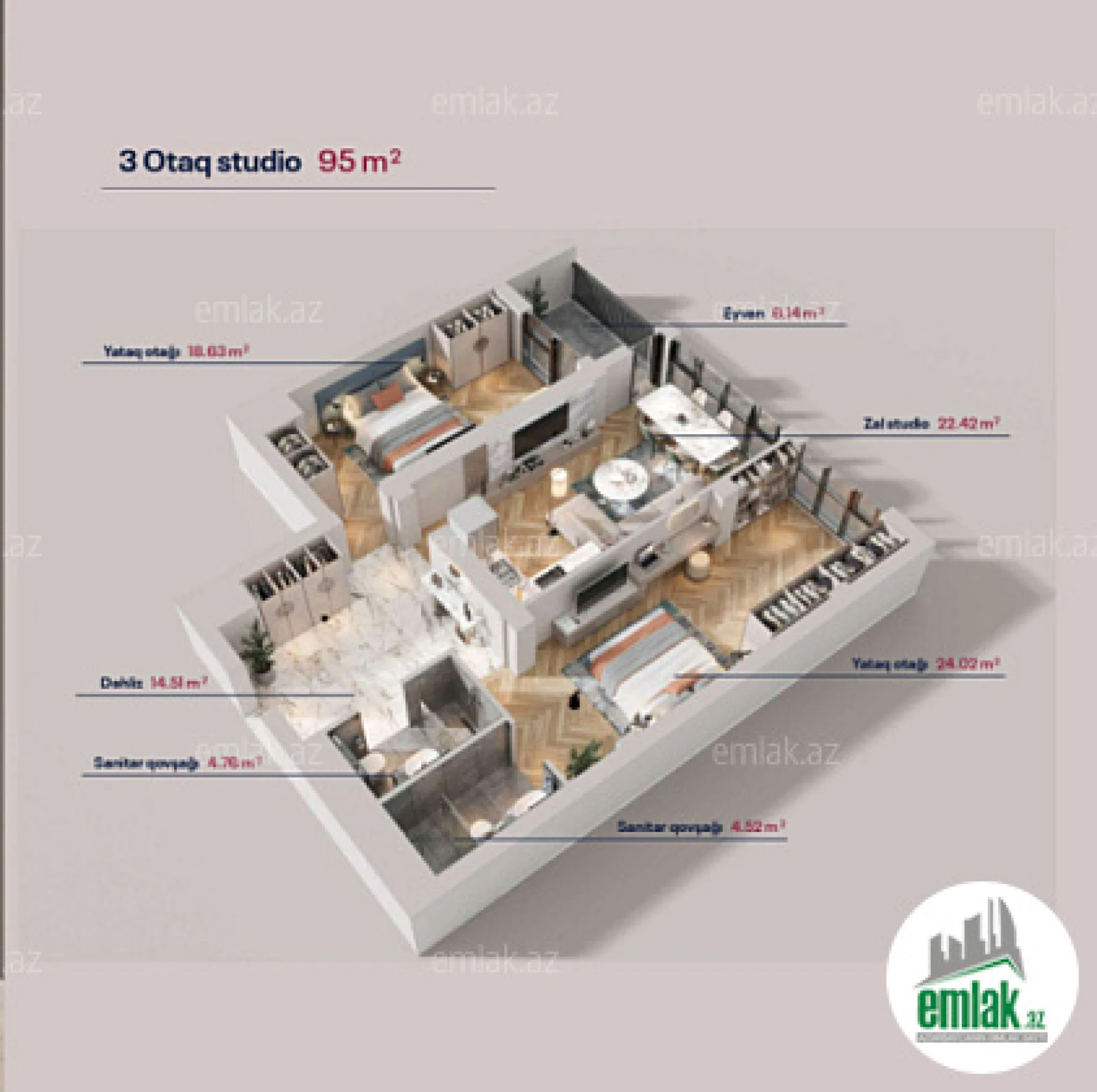 Satılır 3 otaqlı yeni tikili 95 m²
