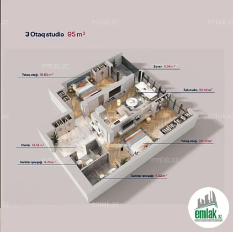 Satılır 3 otaqlı yeni tikili 95 m²