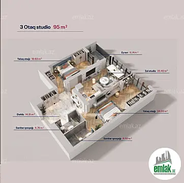 Satılır 3 otaqlı yeni tikili 95 m²