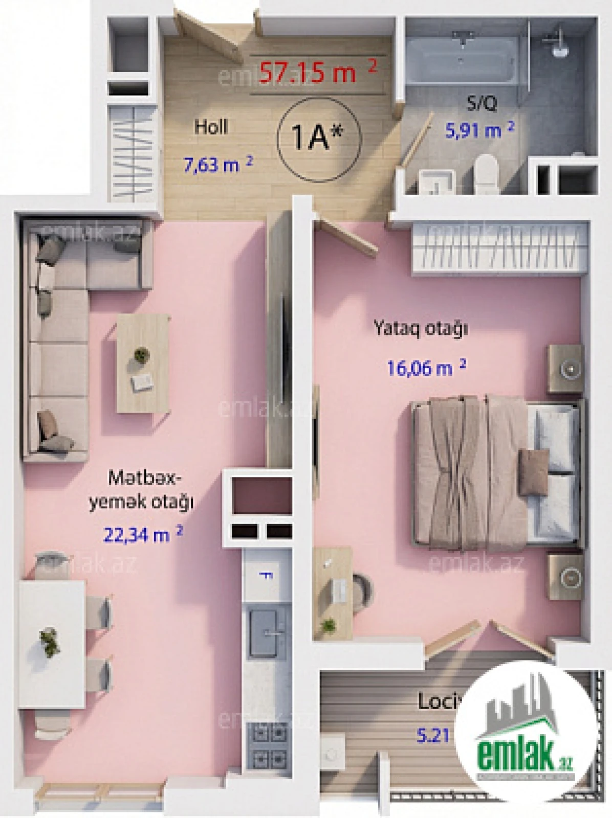 Satılır 1 otaqlı yeni tikili 57.15 m²