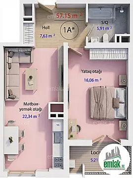 Satılır 1 otaqlı yeni tikili 57.15 m²