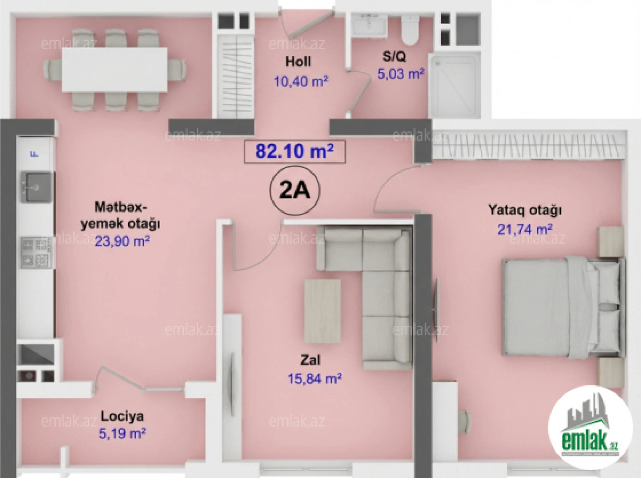 Satılır 2 otaqlı yeni tikili 82.1 m²