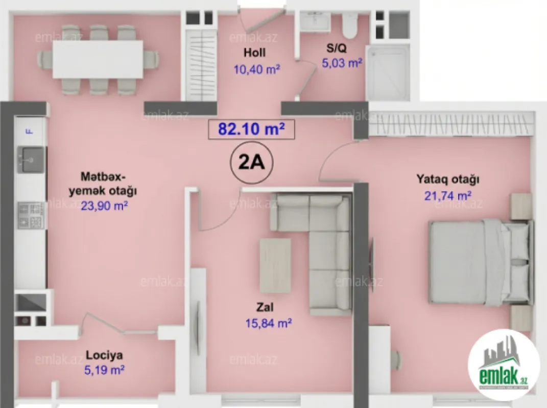 Satılır 2 otaqlı yeni tikili 82.1 m²