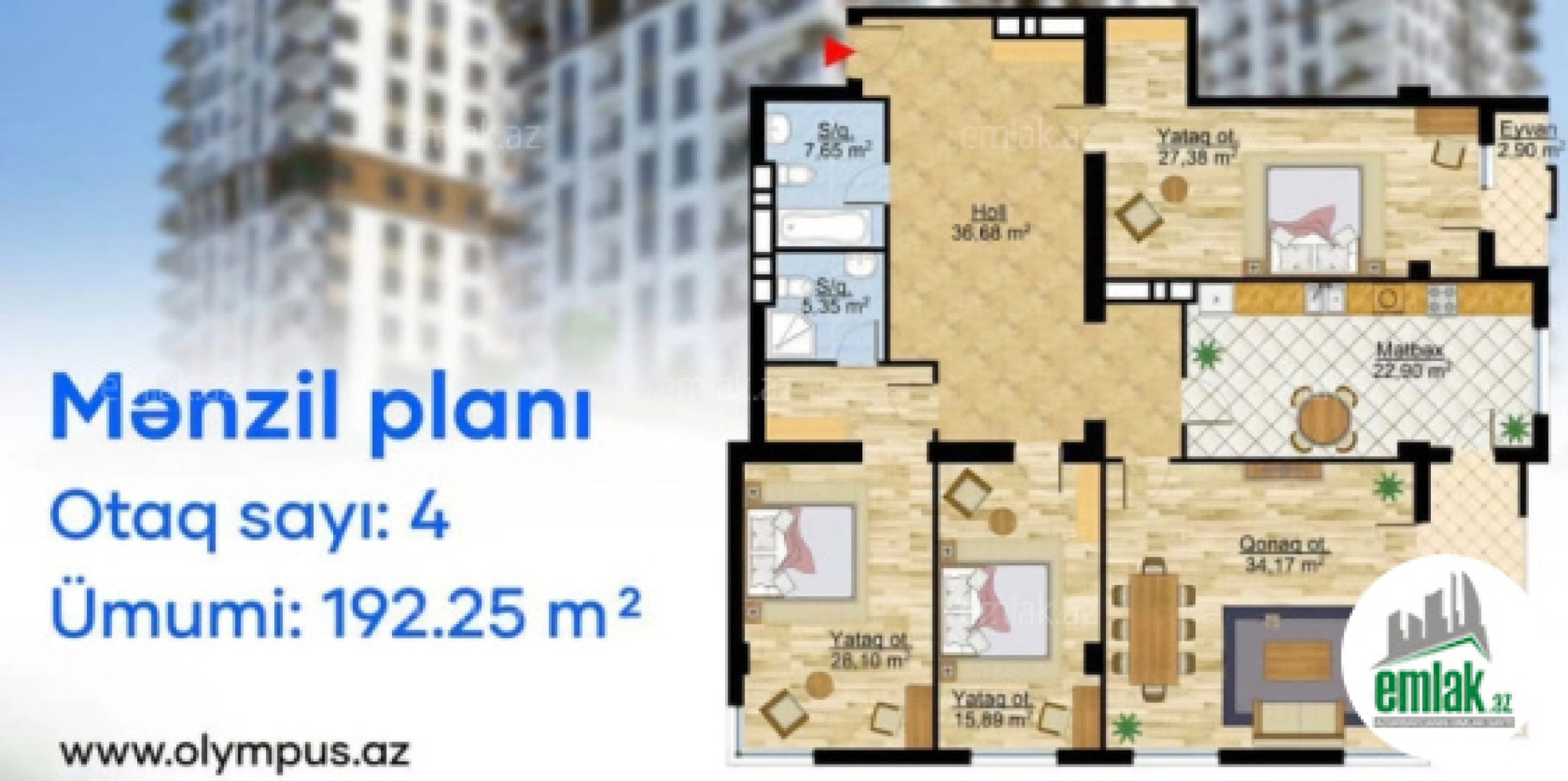 Satılır 4 otaqlı yeni tikili 192.5 m²