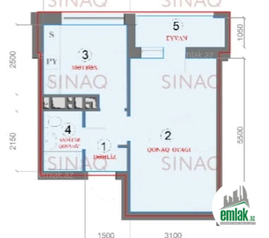 Satılır 1 otaqlı yeni tikili 45 m²