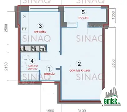 Satılır 1 otaqlı yeni tikili 45 m²