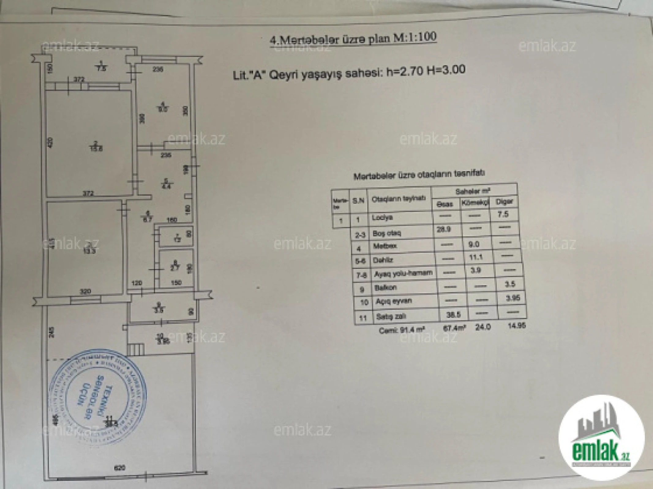 Satılır 2 otaqlı köhnə tikili 91.4 m²