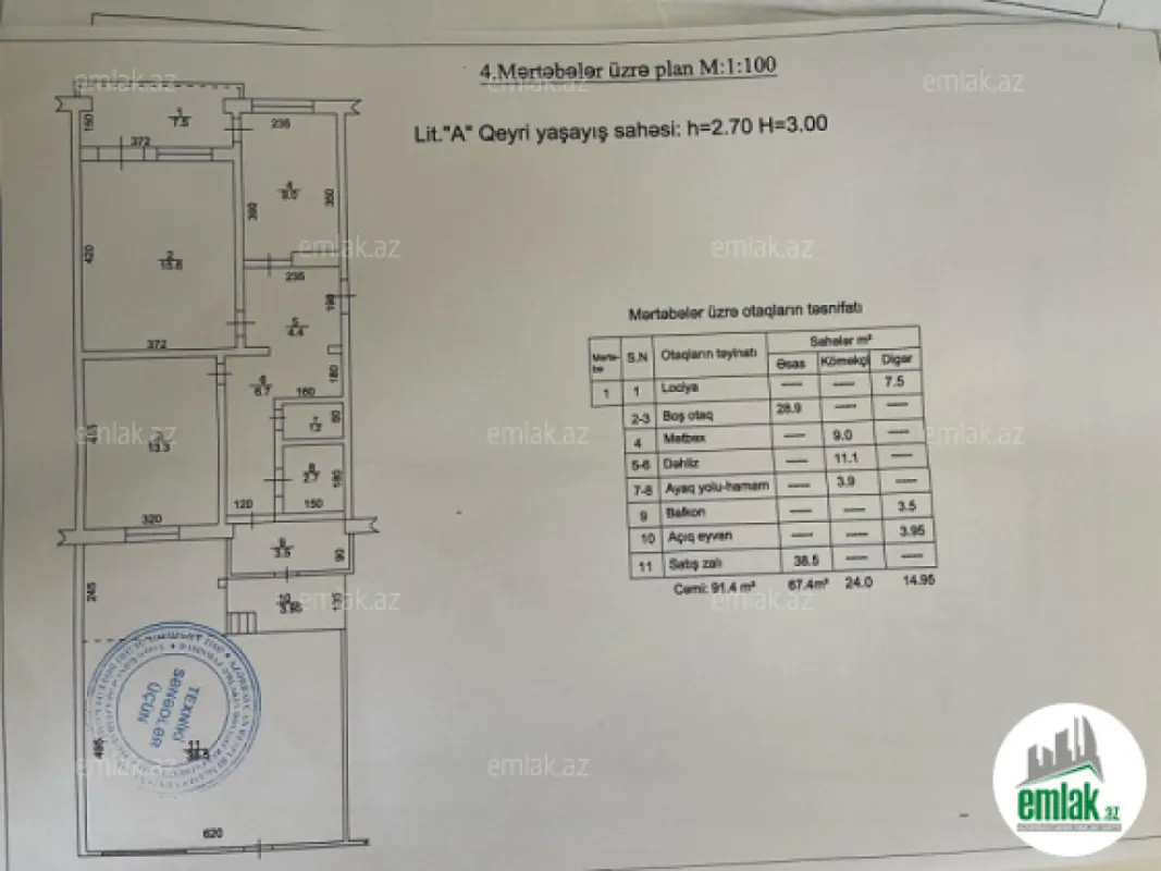 Satılır 2 otaqlı köhnə tikili 91.4 m²