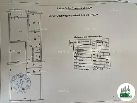 Satılır 2 otaqlı köhnə tikili 91.4 m²
