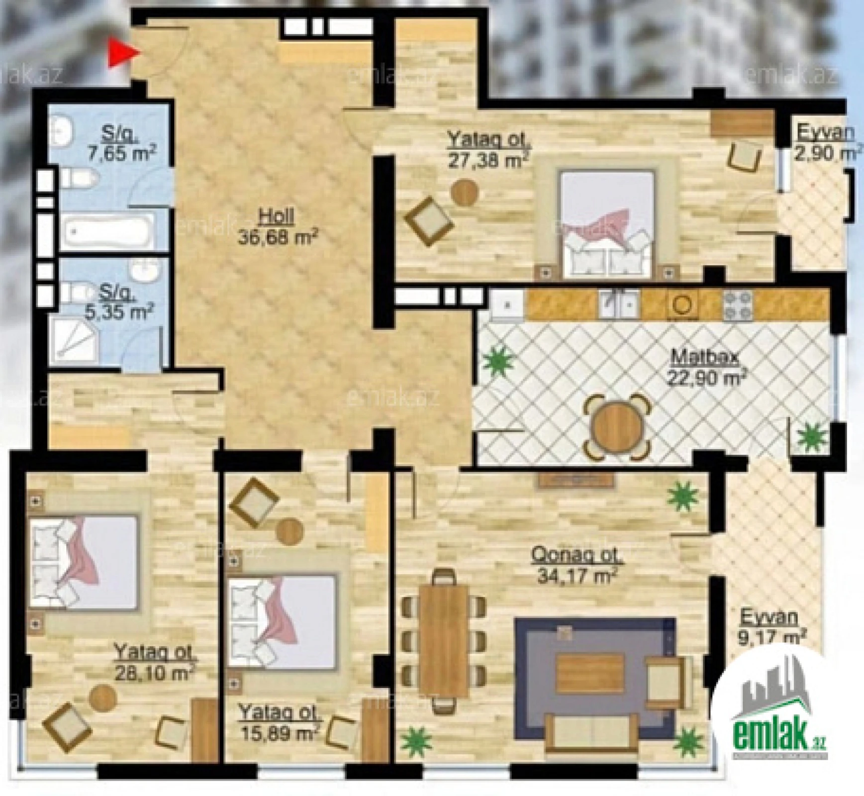 Satılır 4 otaqlı yeni tikili 195 m²