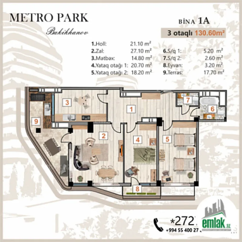 Satılır 3 otaqlı yeni tikili 130.6 m²
