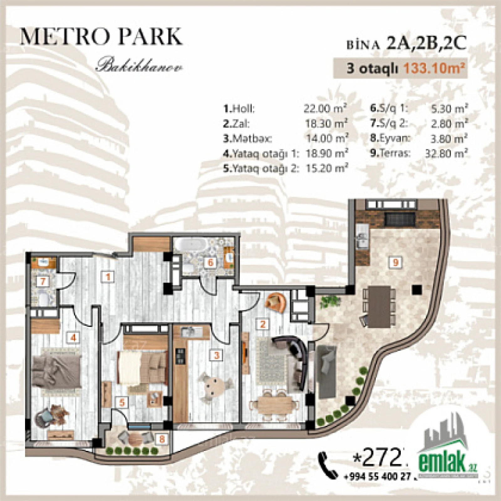 Satılır 3 otaqlı yeni tikili 133.1 m²