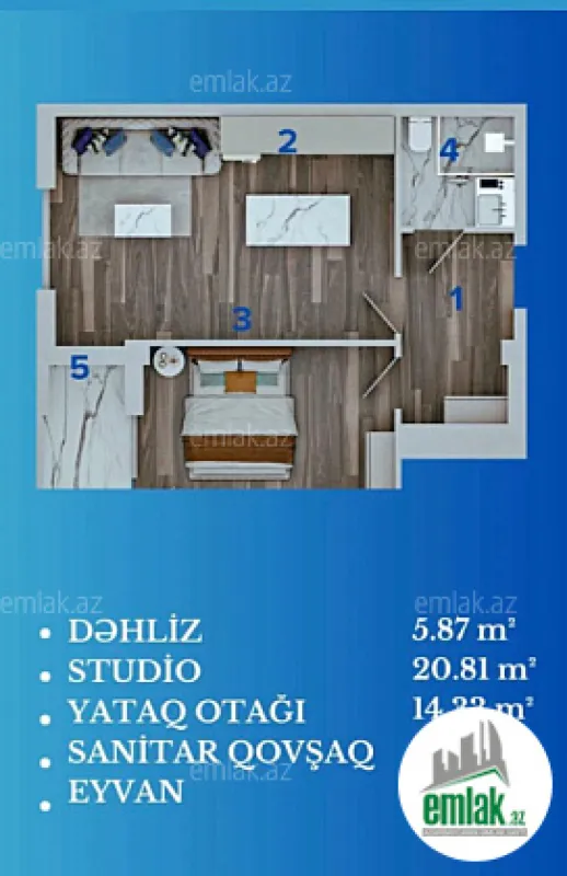 Satılır 2 otaqlı yeni tikili 50 m²