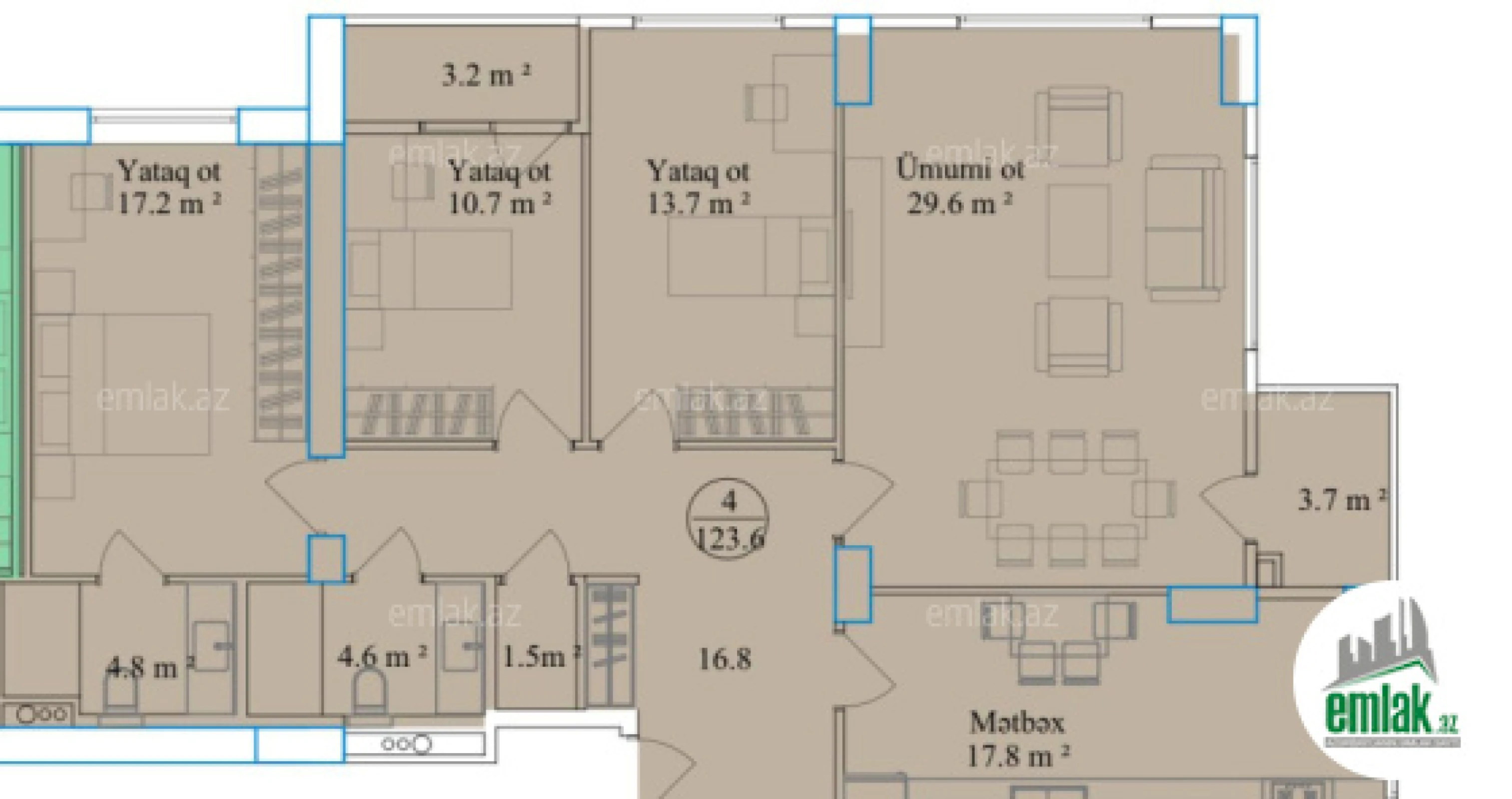 Satılır 4 otaqlı yeni tikili 123.6 m²