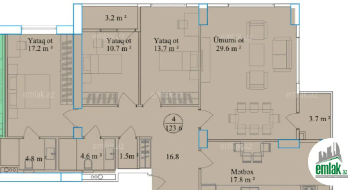 Satılır 4 otaqlı yeni tikili 123.6 m²