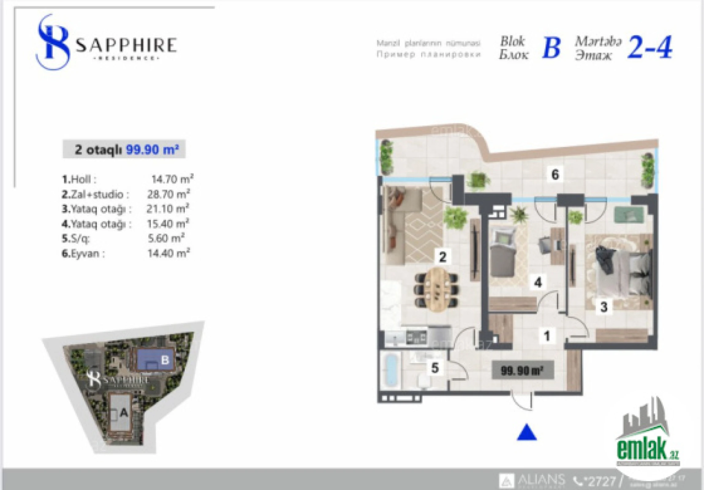 Satılır 3 otaqlı yeni tikili 99.9 m²