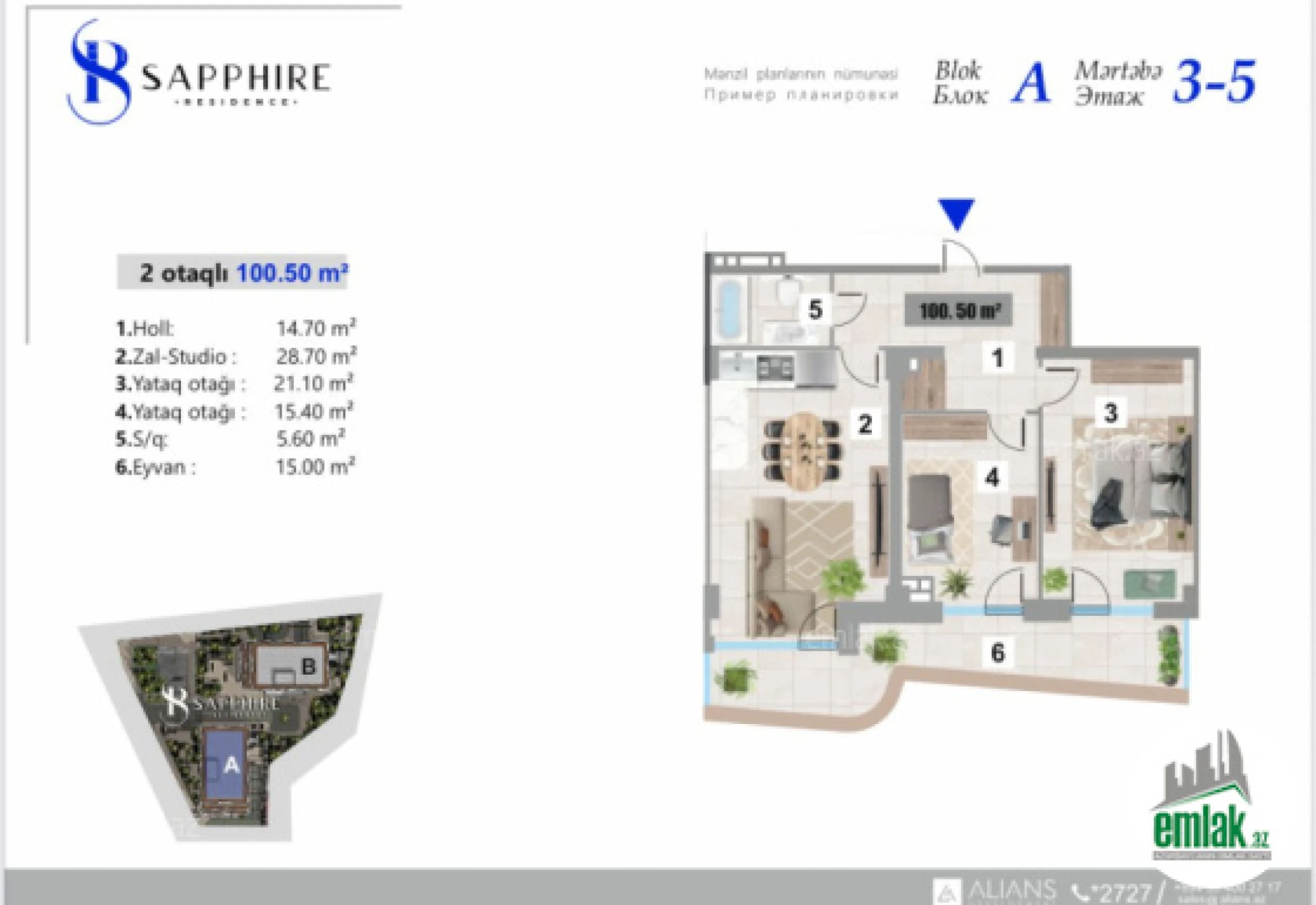 Satılır 2 otaqlı yeni tikili 100.5 m²