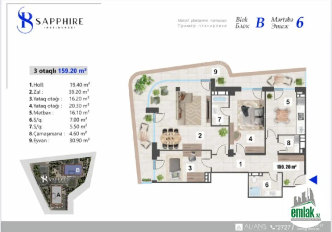 Satılır 3 otaqlı yeni tikili 159.2 m²