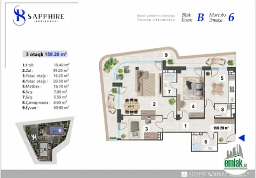 Satılır 3 otaqlı yeni tikili 159.2 m²