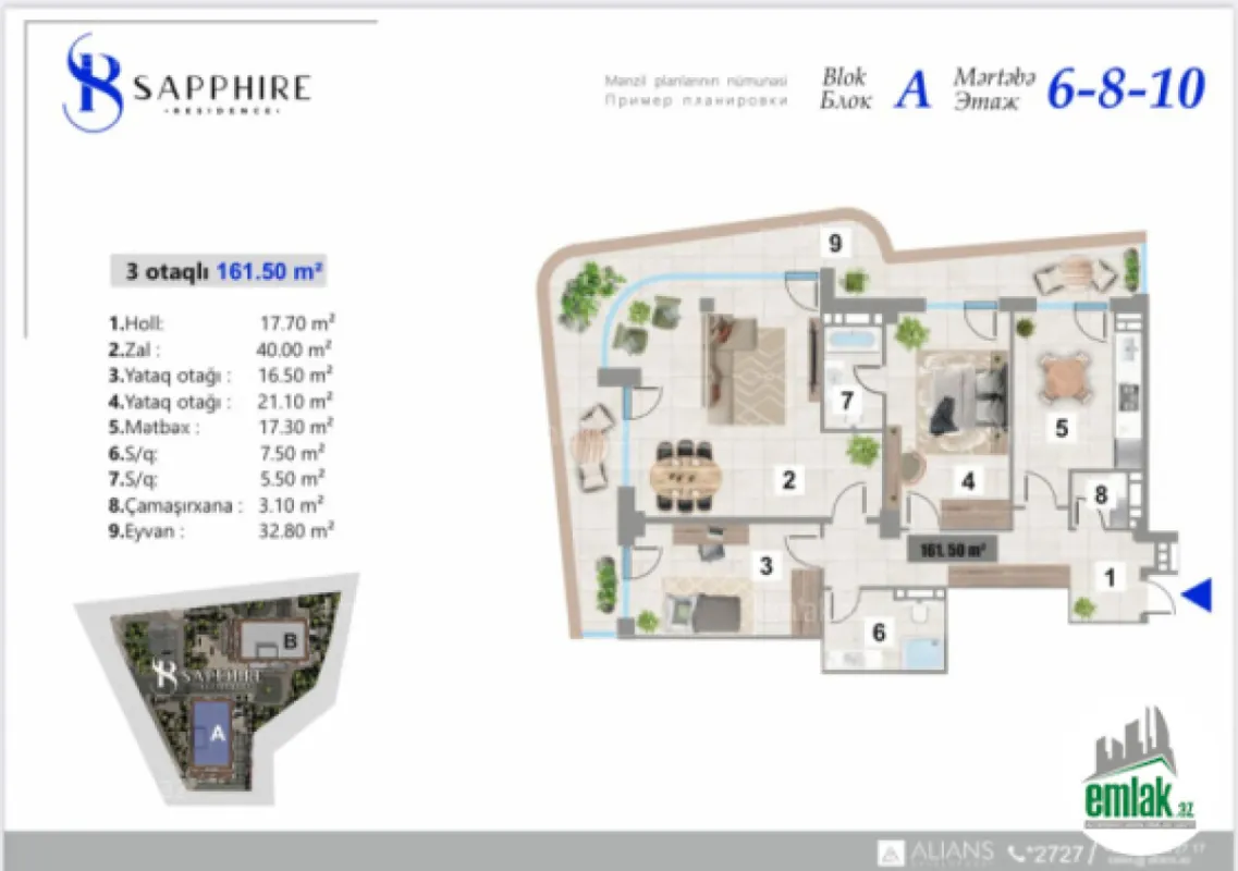 Satılır 3 otaqlı yeni tikili 161.5 m²