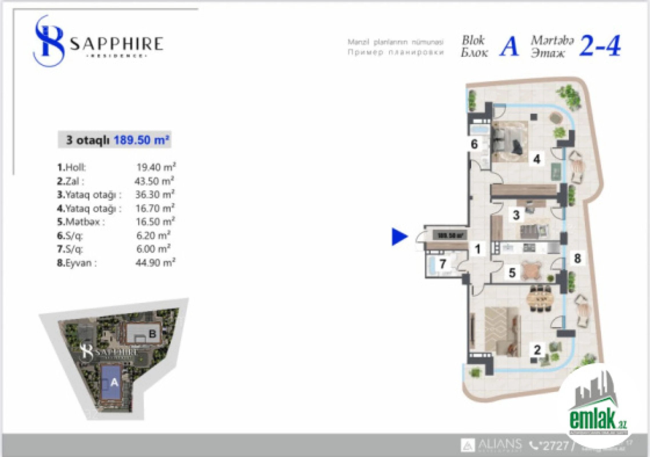 Satılır 3 otaqlı yeni tikili 189.5 m²