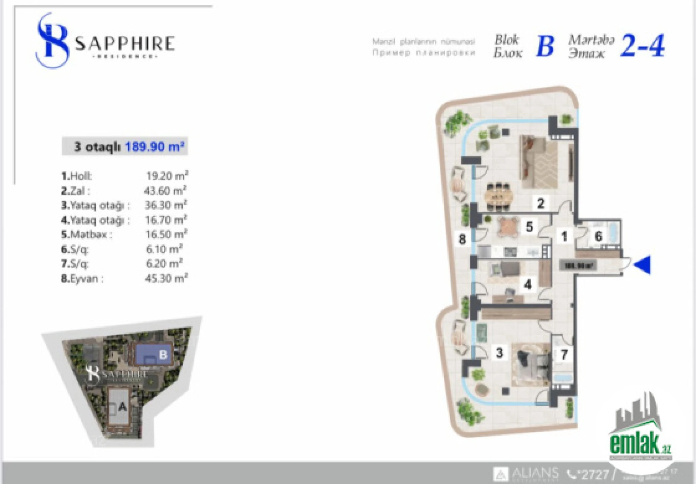 Satılır 3 otaqlı yeni tikili 189.9 m²