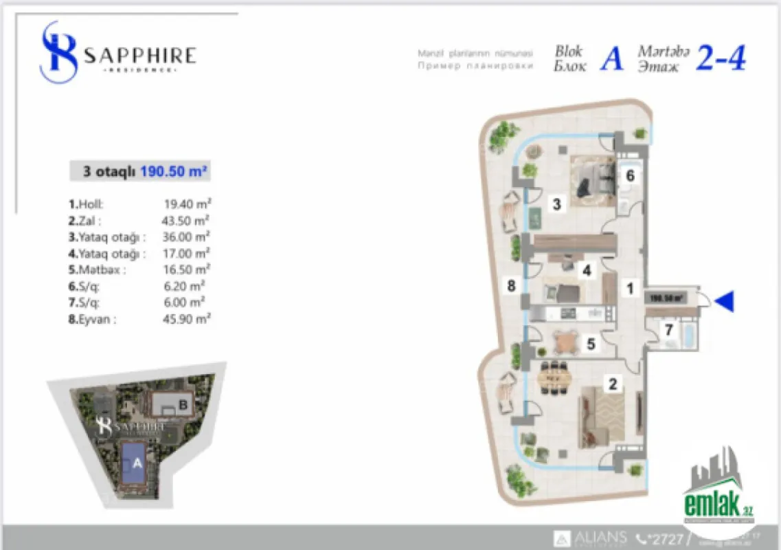 Satılır 3 otaqlı yeni tikili 190.5 m²