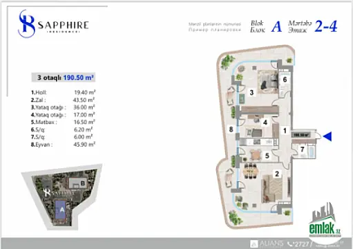 Satılır 3 otaqlı yeni tikili 190.5 m²