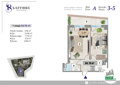 Satılır 1 otaqlı yeni tikili 64.7 m²