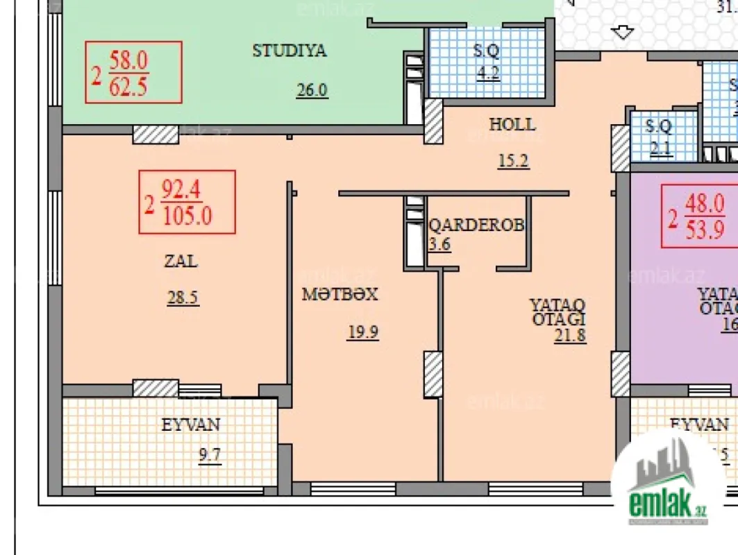 Satılır 2 otaqlı yeni tikili 105 m²