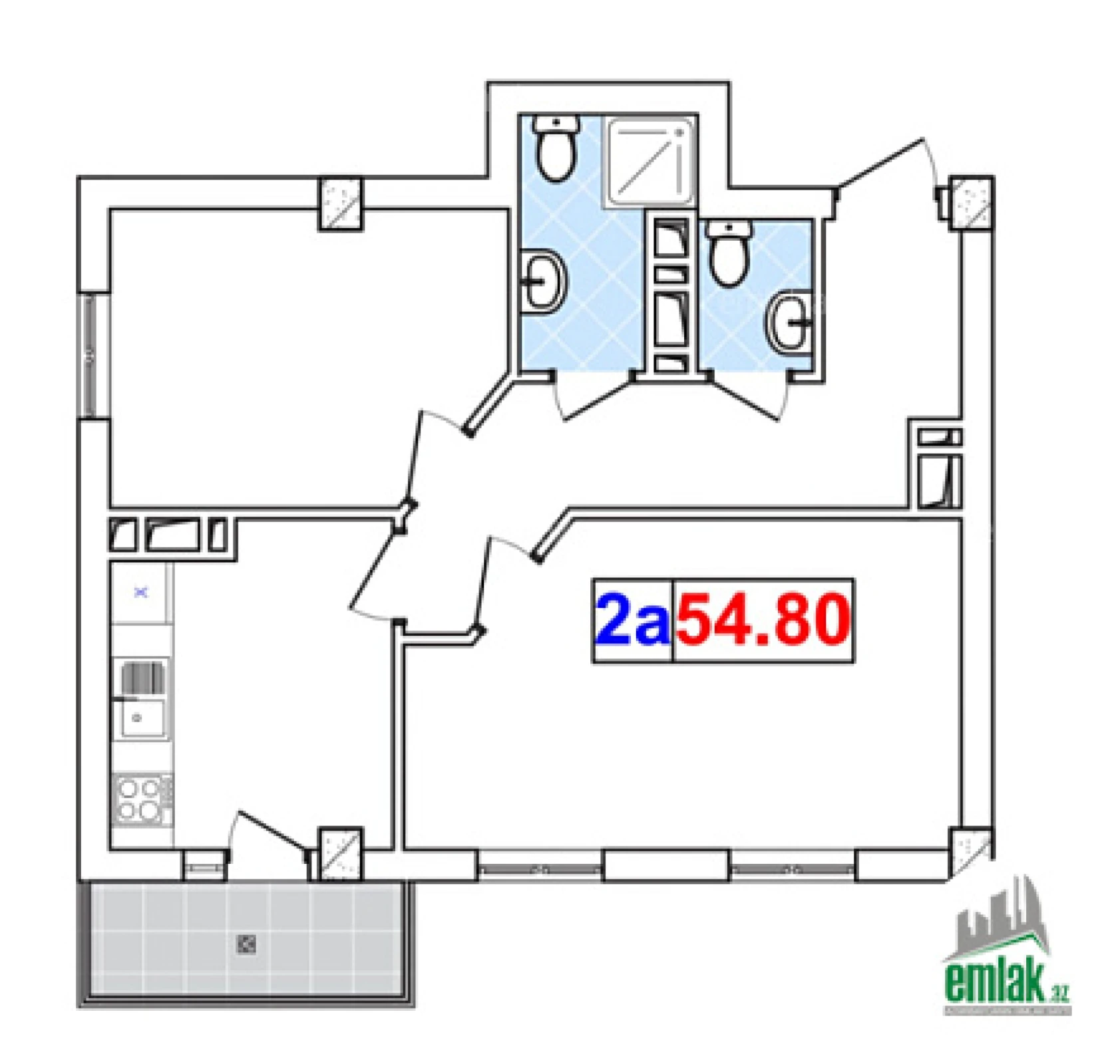 Satılır 2 otaqlı yeni tikili 54.8 m²
