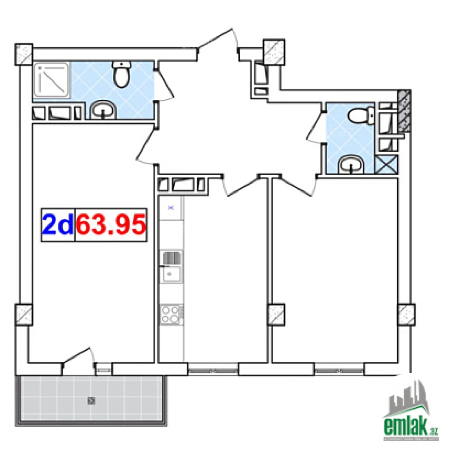 Satılır 2 otaqlı yeni tikili 63.95 m²