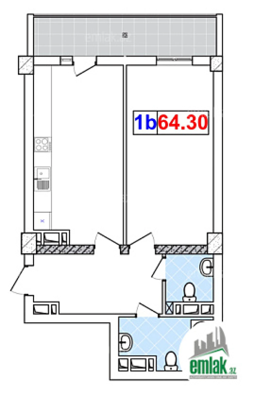 Satılır 1 otaqlı yeni tikili 64.3 m²