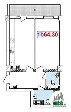 Satılır 1 otaqlı yeni tikili 64.3 m²
