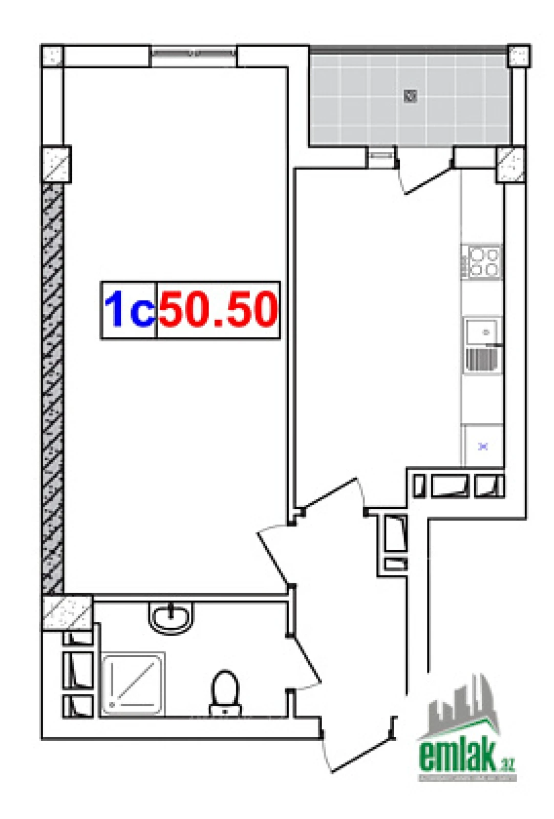 Satılır 1 otaqlı yeni tikili 50.5 m²