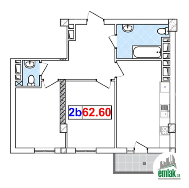 Satılır 2 otaqlı yeni tikili 62.6 m²