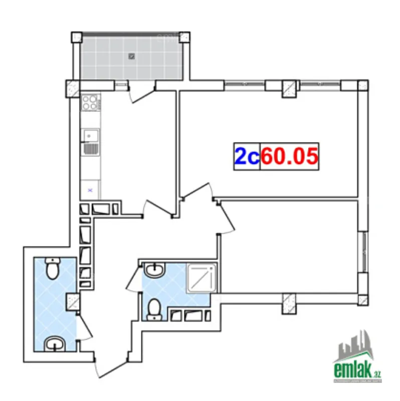 Satılır 2 otaqlı yeni tikili 60.5 m²
