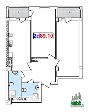 Satılır 2 otaqlı yeni tikili 89.1 m²