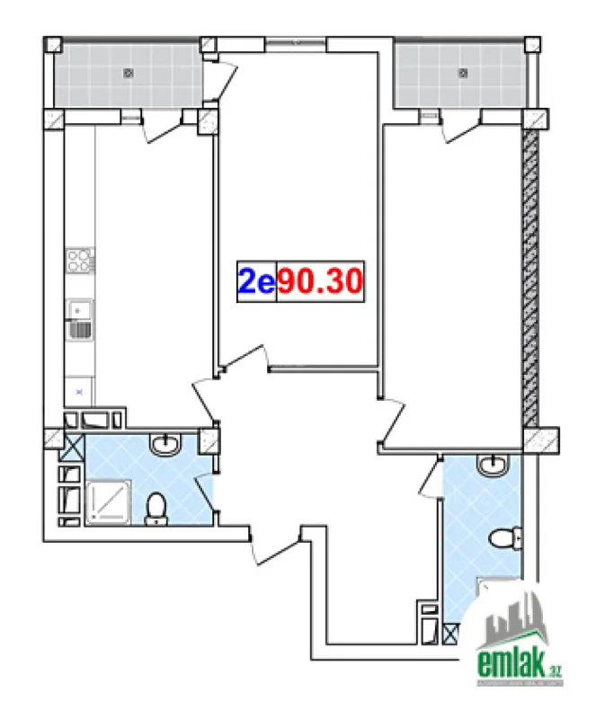 Satılır 2 otaqlı yeni tikili 90.3 m²