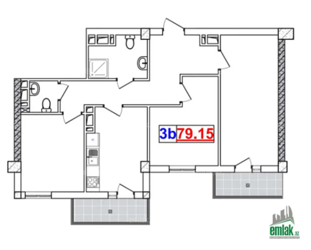 Satılır 3 otaqlı yeni tikili 79.15 m²