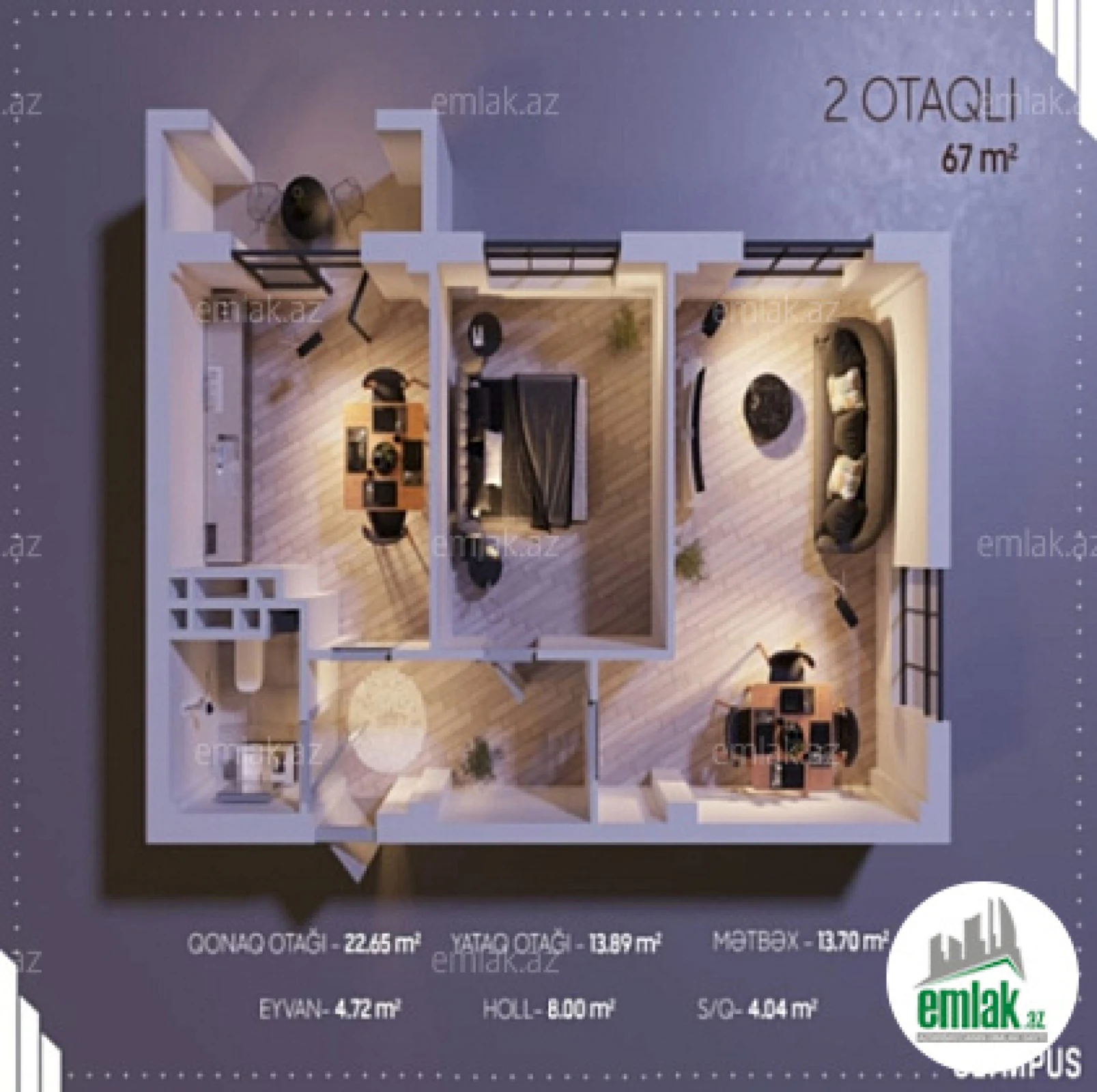 Satılır 2 otaqlı yeni tikili 67 m²